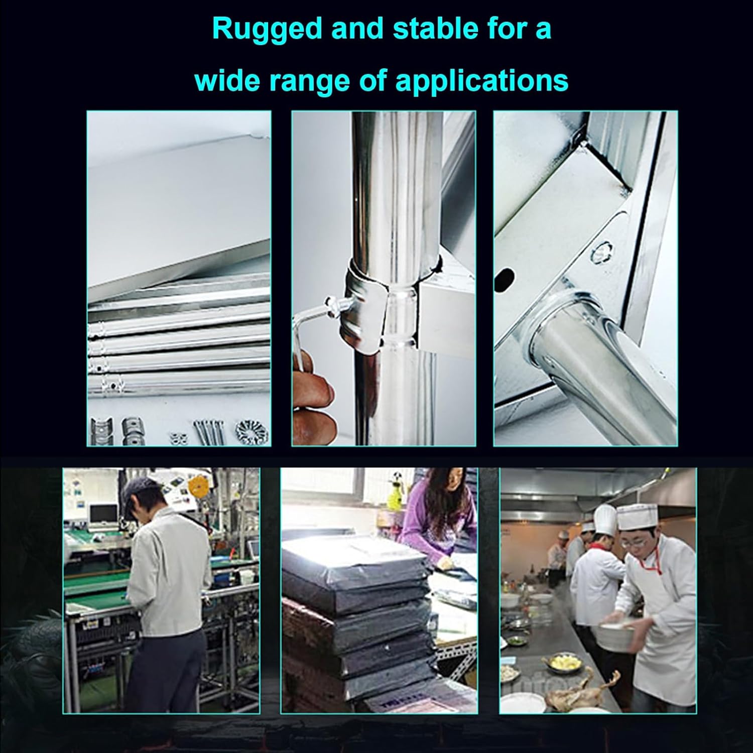 Double Tier Workbench Commercial Kitchen Preparation Table Open Storage Shelves Utility Metal Table Stainless Steel Workbench Sturdy and Stable