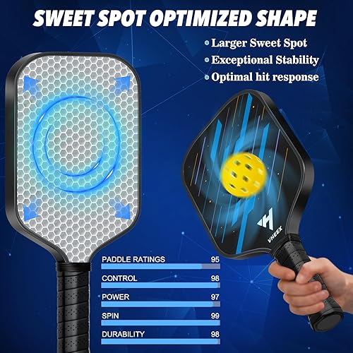 Miniatura 3 de Juego de 4 palas de pickleball de fibra de carbono de 0.63 pulgadas, ligeras, silenciosas, para interiores y exteriores, equipo de pickleball con 4