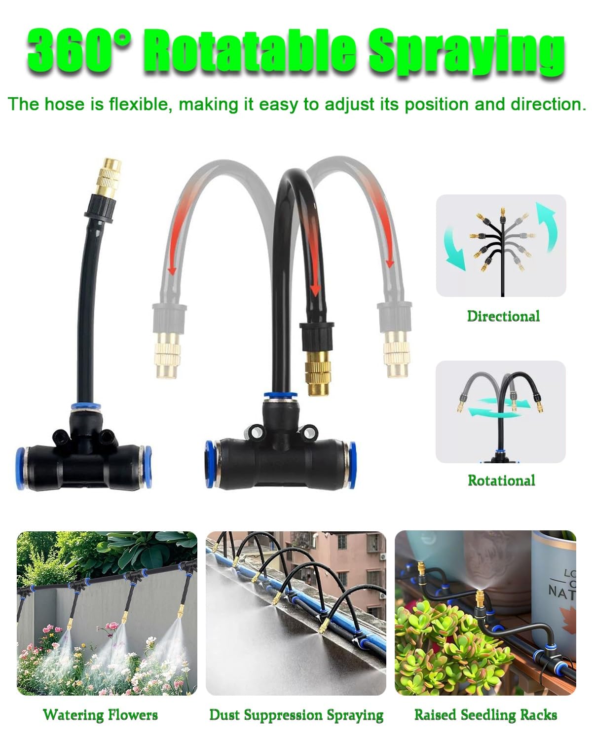 Irrigazione a Goccia Irrigatore Regolabile, Irrigatore a Nebulizzazione Rinfrescante | Kit di Irrigazione a Goccia Flessibile per Serra, Giardino, Tubo per Irrigatore da Giardino, Controllo Della Polv