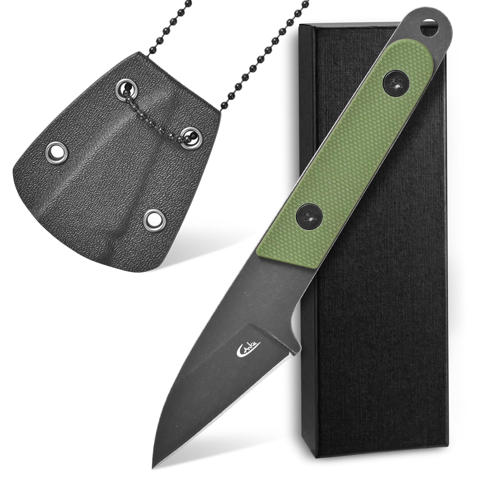 C1295 Fixed Blade Knife,9Cr18Mov Blade G10 Handle EDC Tool Neck Knife with kydex Sheath for Outdoor, Camping, Hiking, Fishing(Army Green)