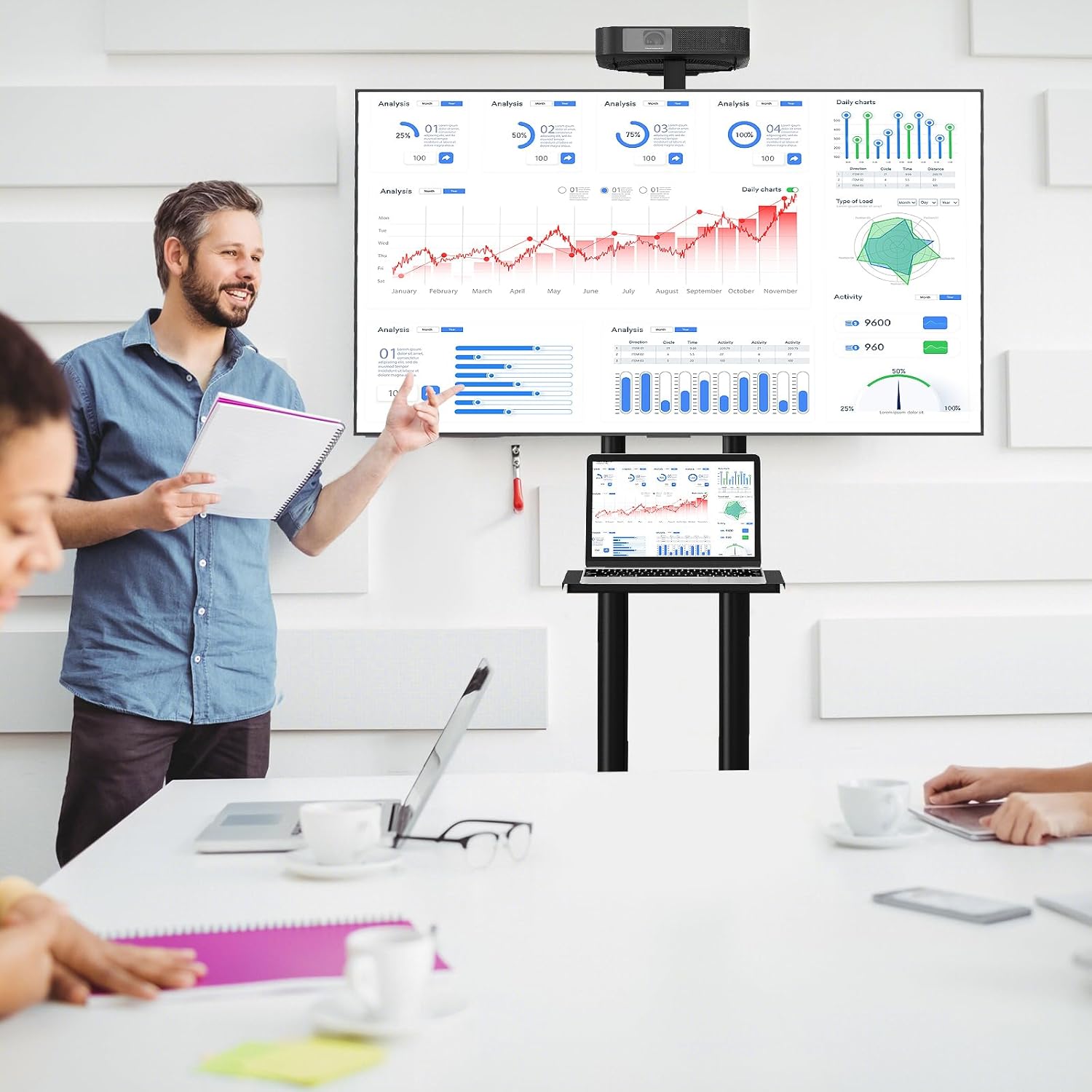 Goplus Rolling TV Stand for 32-70 Inch TVs Holds up to 110 Lbs, Height Adjustable Mobile TV Cart w/Laptop Shelf, AV Shelf, Portable TV Stand on Wheels, Max VESA 600 X 400 mm