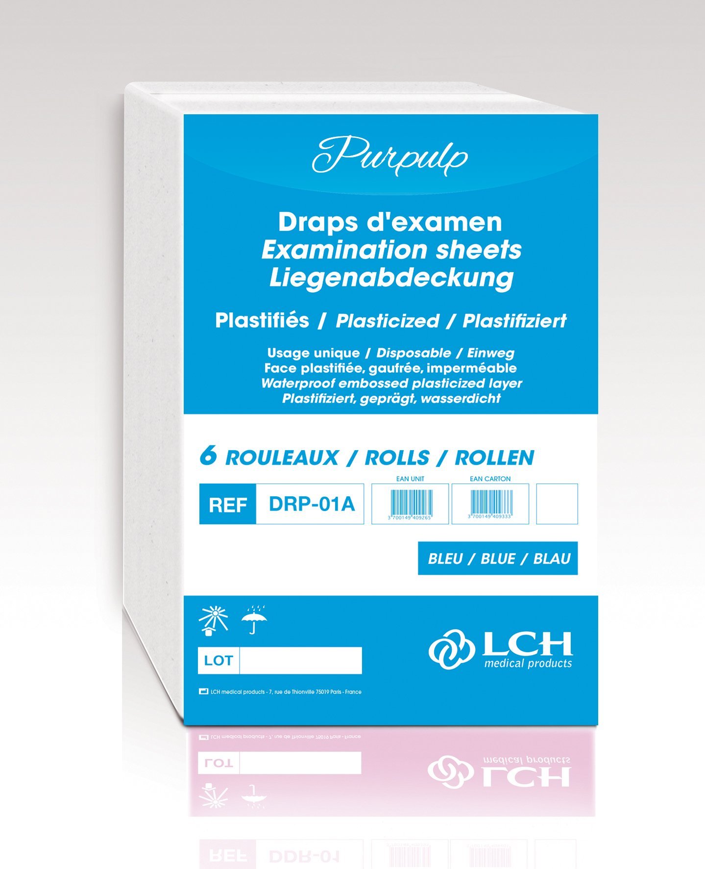 LCH – Draps d’Examen – Plastifiés – Résistants – Absorption Optimale – Pré-Découpés tous les 38 cm – Largeur 50 cm – Livraison par Rouleaux de 6