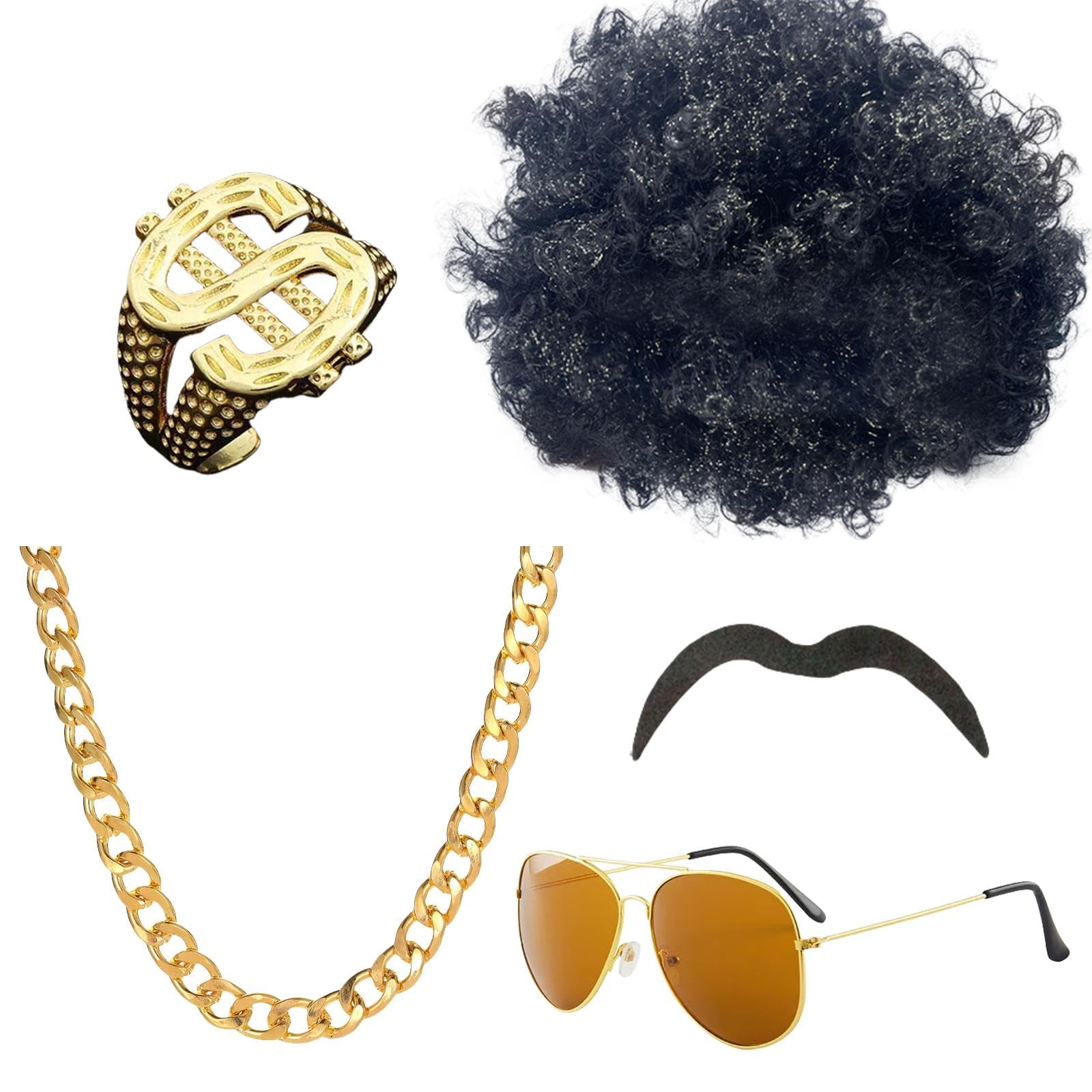 WUFGWBD 1 Wig, 1 Glasses, 1 Fake Beard, 1 Necklace, 1 Ring, Cosplay Prop Set, Men'S Costume Accessories