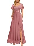 Women&apos;s V-Neck Sequin Lace Classy Ruffle Sleeve Bridesmaid Maxi Dress