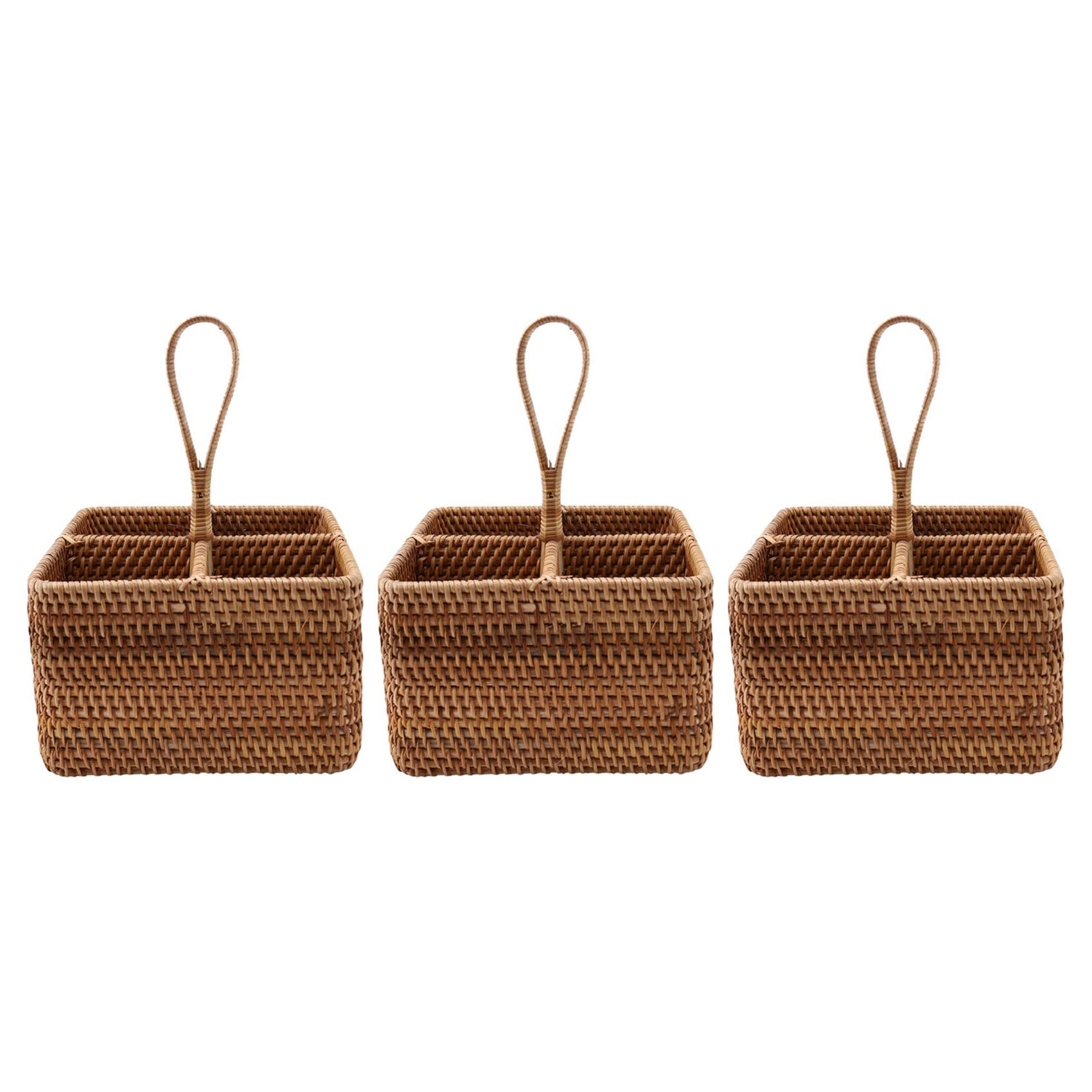 Hndhbfgrt 3X Hand-Woven Wicker Straw Storage Basket Portable Four Compartment Classification Storage Fruit Basket Home Storage C