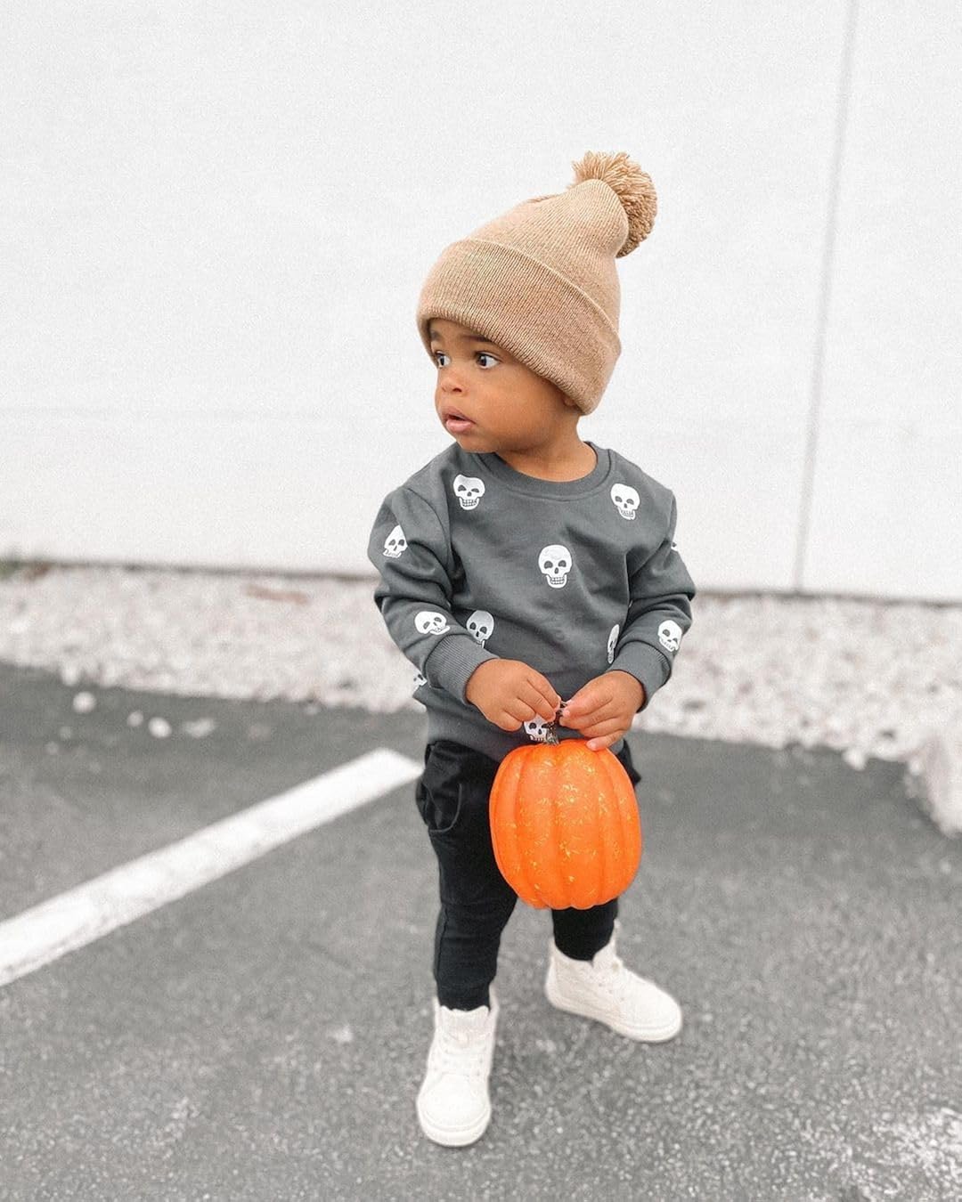 Miniatura 2 de Sasaerucure Conjunto de 2 piezas de sudadera de calabaza y pantalones de manga larga para bebés y niños pequeños para Halloween