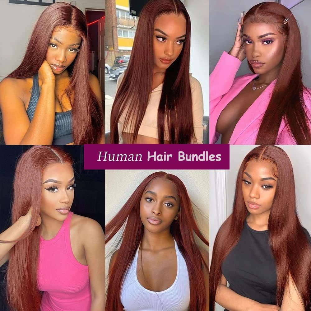 Tuheerst Straight Human Hair Bundles 28 30 32 Inch #33 Reddish Brown Color Doubles Weft Weave 3 Bundles Total 150g Unprocessed Human Hair Extension For Women - Image 2
