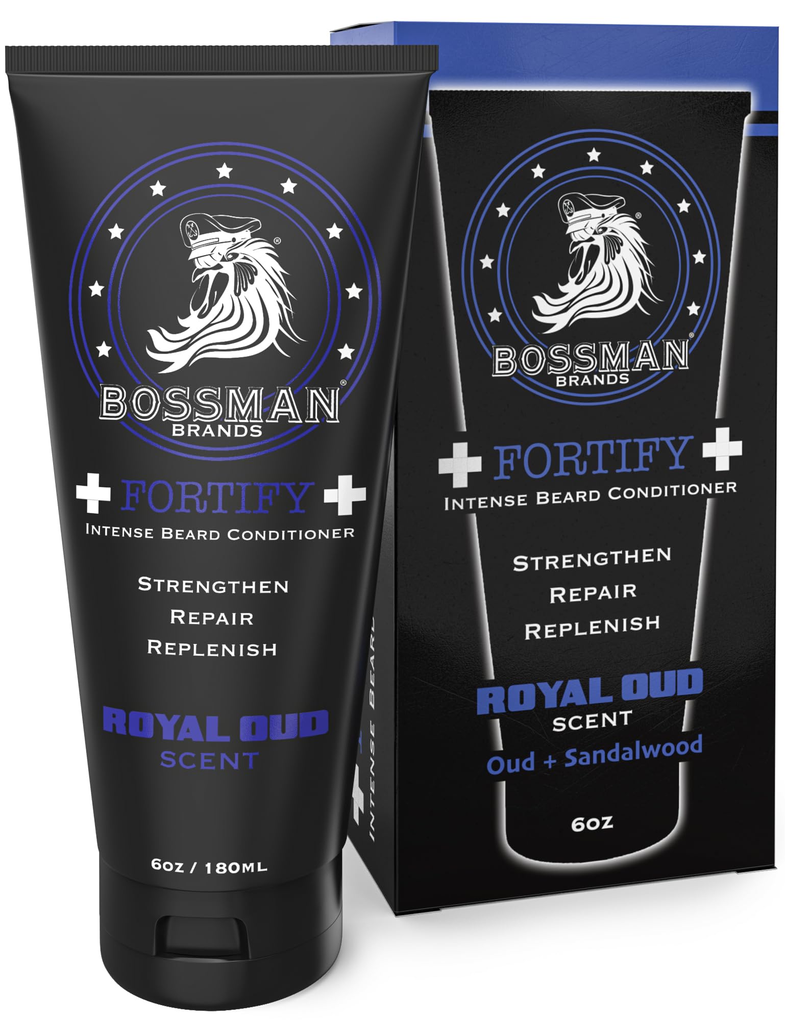 Bossman Fortify Intense Conditioner - Moisturize Replenish and Protect your beard - Thicker Formula - Natural Ingredients - Made in USA (Royal Oud Scent)