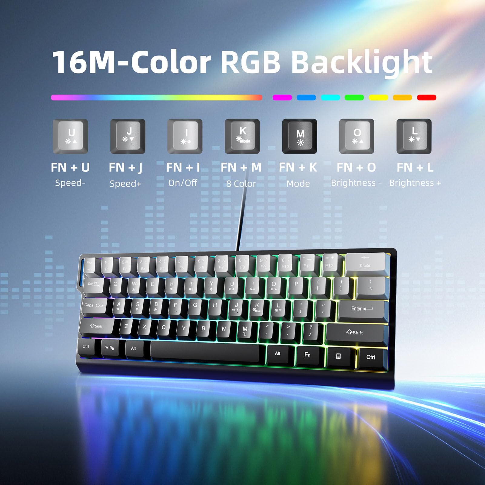 Garsent Mechaniczna Klawiatura do Gier, 60-procentowa Przewodowa, Podświetlana Kompaktowa Mini 61 Klawiszy Klawiatura do Laptopa PC, Czerwony Przełącznik, Ergonomiczna