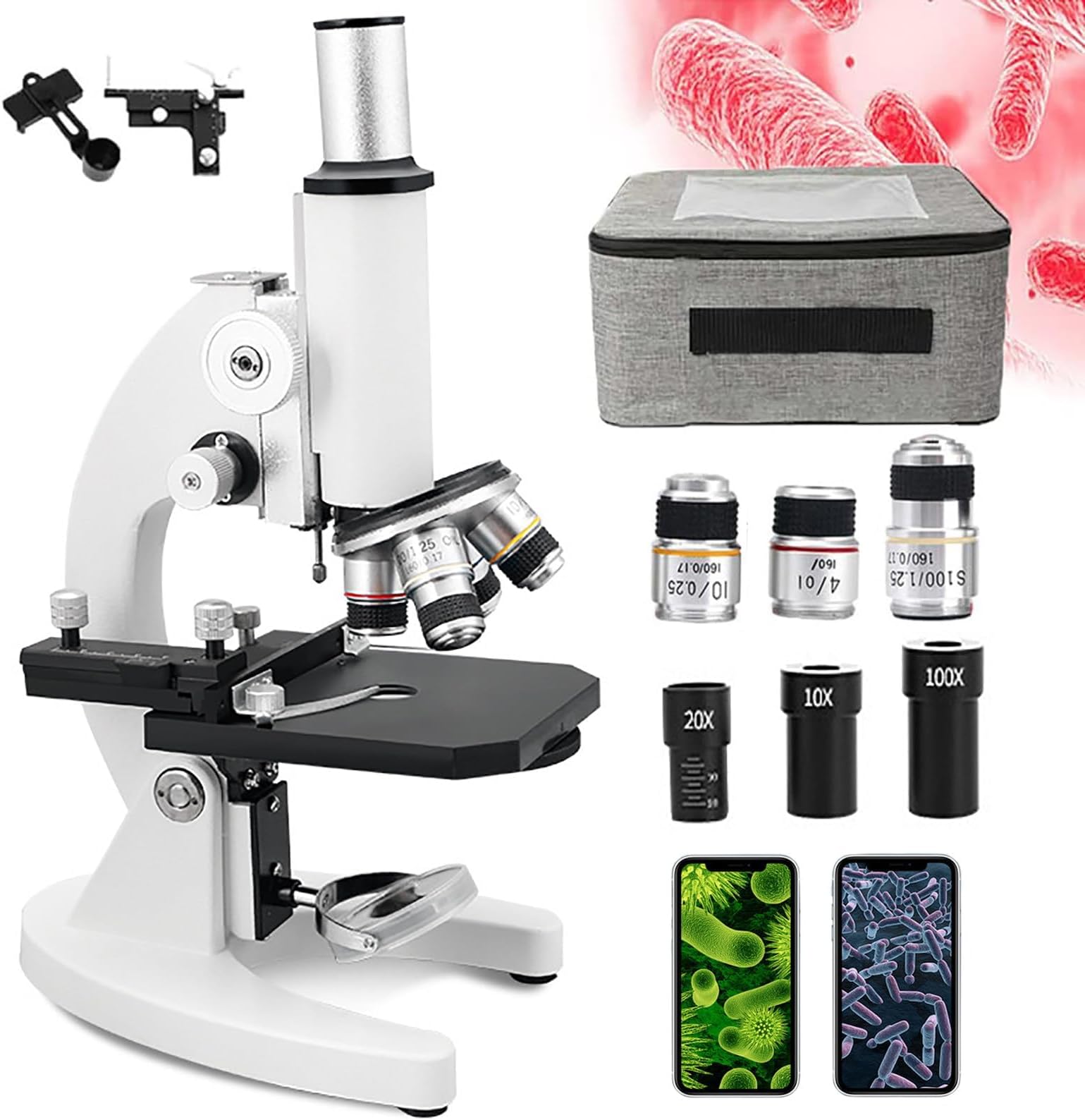 COYEUX 100000X/150000X/200000X HD Biological Microscope, 0-45° Viewing Angle, with Mobile Phone Holder, for Students Adults School/Laboratory/Aquaculture