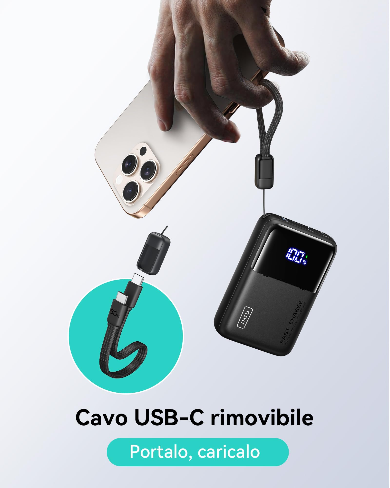 INIU Power Bank, 25000mAh 100W Powerbank Ricarica Rapida,Display LED USB C Input & Output Caricatore Portatile PD3.0 QC4.0 Powerbank per MacBook iPhone 16 15 14 13 12 Pro Max Samsung S24 S23 iPad etc