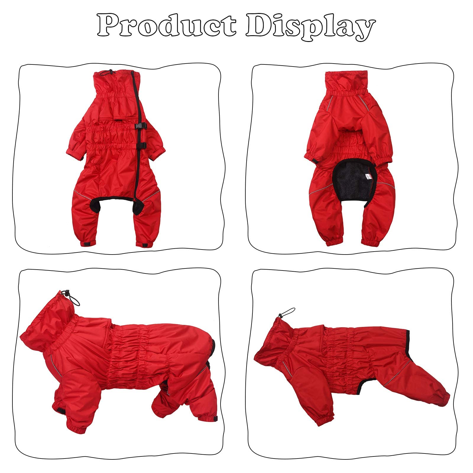 Extensible Manteau d'hiver avec Jambe pour Chien, Chien Manteau imperméable avec Polaire doublée et col Montant Coupe-Vent, pour Petite et Moyenne Chiens-Rouge-L