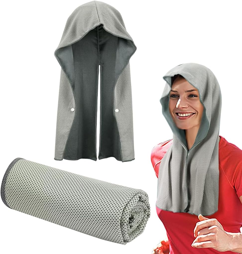 Proberos® Cooling Hoodie Towels for Men & Women, Sweat Towel Wraps, Ultra-Soft Ice Silk, Absorbent & Quick-Dry Sweat Wrap with Sun Protection, Half-Hoodie Design for Outdoor Sports, Gym & Travel