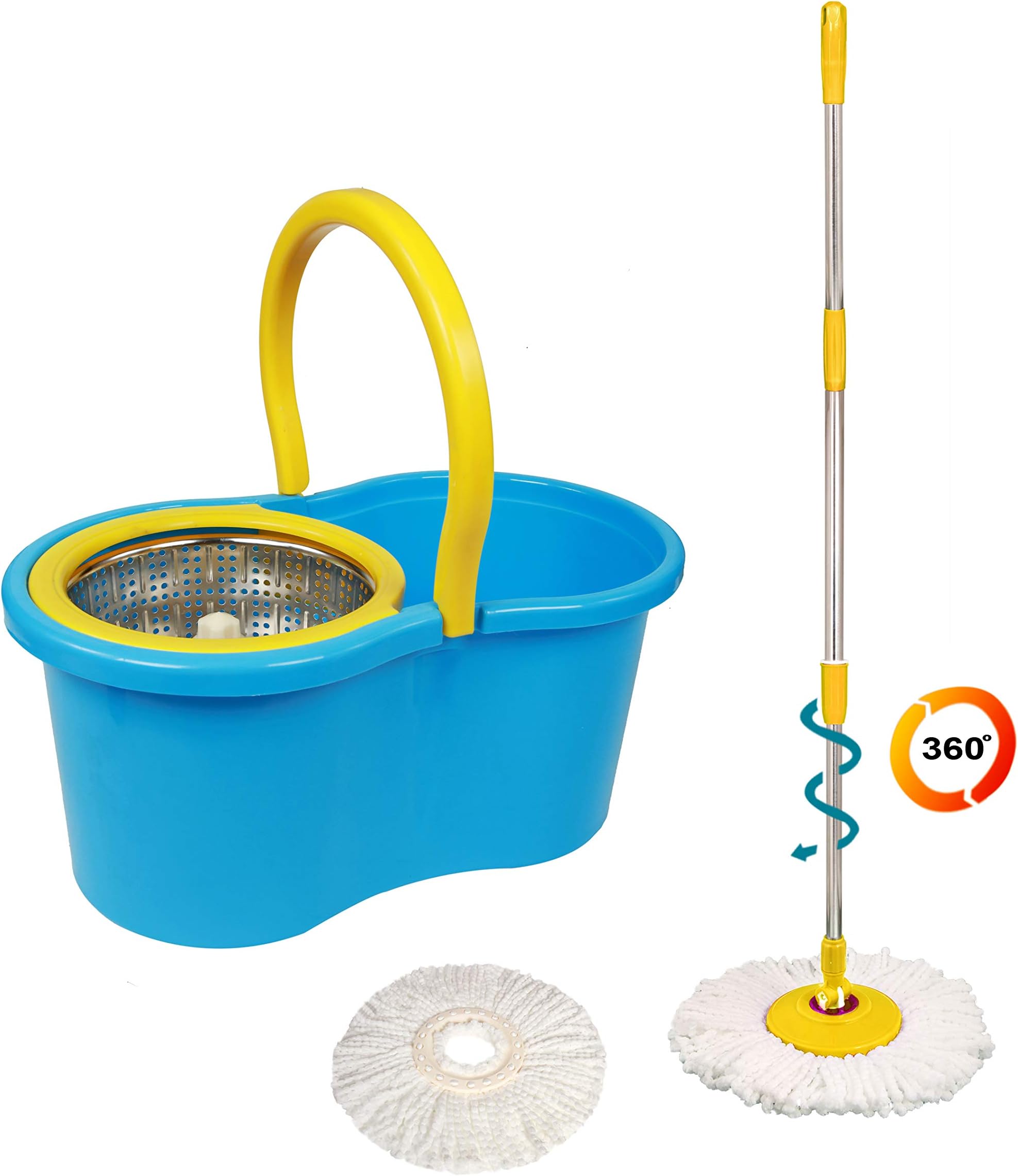 Eco Alpine 360° Magic Spin Mop + 1 Refill Pack Virgin Plastic with Steel Spinner (Blue/Yellow) (Special Price Till Amazon Only)