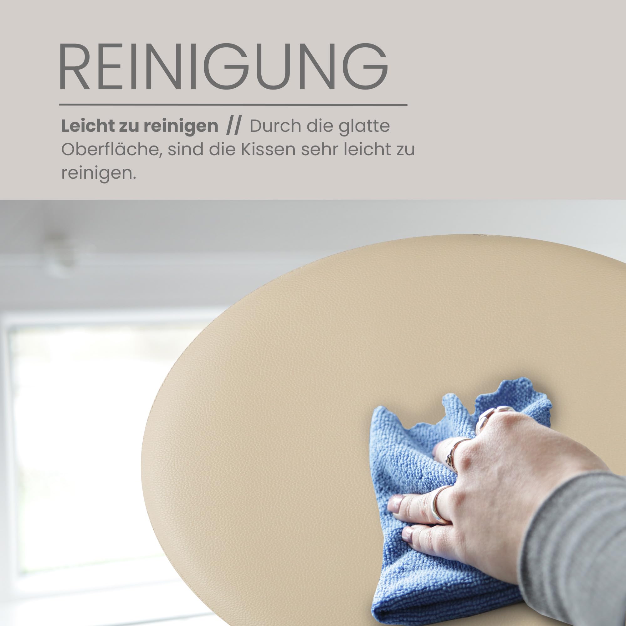 Bestlivings 4er Pack Stuhlkissen Taupe Ø38 cm Lederimitat mit Anti-Rutsch, Sitzauflage für Zuhause, Büro und Garten, ideal für Komfort und Stil