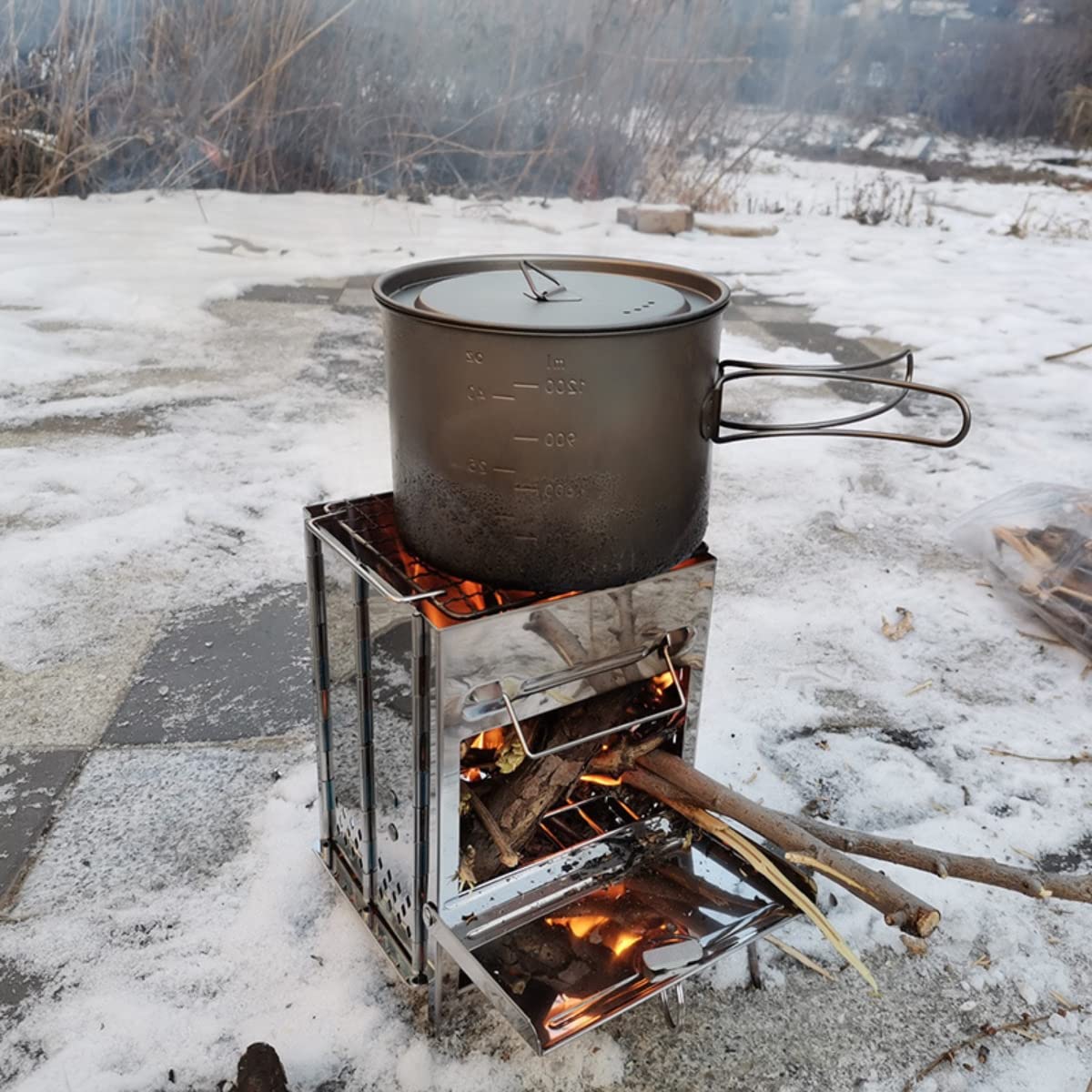 Amazon.com: Portable Camping Stove u0026 Grill Combo - Foldable, Twig-Burning,  Wood Fire Pit for Campfire (Medium) : Sports u0026 Outdoors