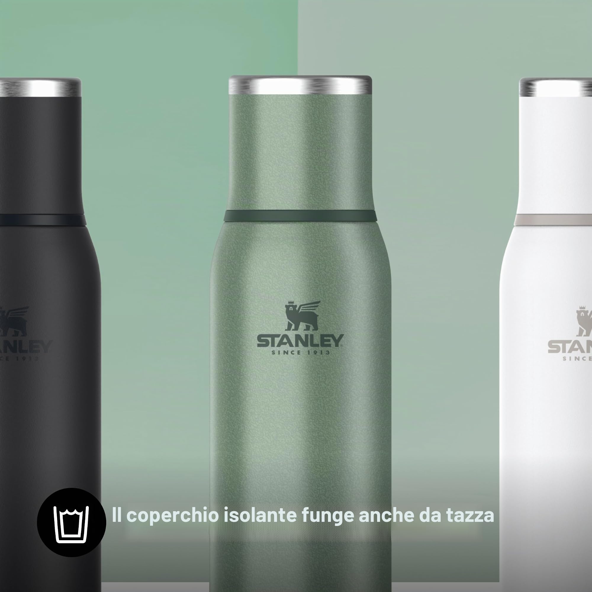 Stanley 1913 Adventure To-Go Borraccia Termica 0.75L - Hammertone Green | Freddo 25 Ore - Caldo 20 Ore - Antigoccia - Coperchio Isolato - Senza BPA - Thermos Lavabile In Lavastoviglie