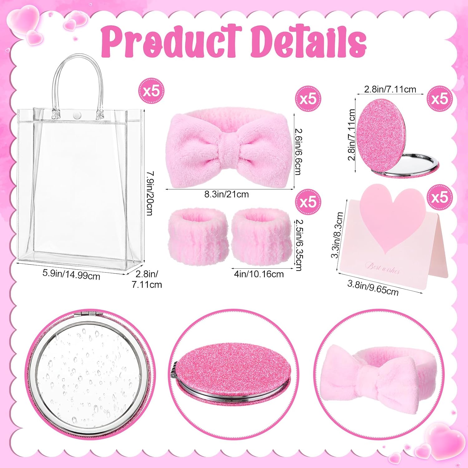 Yinder 30 Pcs Galentine's Gifts Bulk Party Favors, Pink Valentine Gift Bags and Love Cards for Daughter, Teen Girls, Girlfriend, Sister, Bestie, Skincare Headband for Girls - Image 2