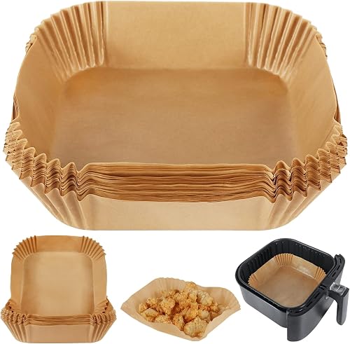 Sandha Air Fryer Disposable Paper Liners, Square Non-Stick Parchment Paper, Oil-Proof Waterproof, 50 Count