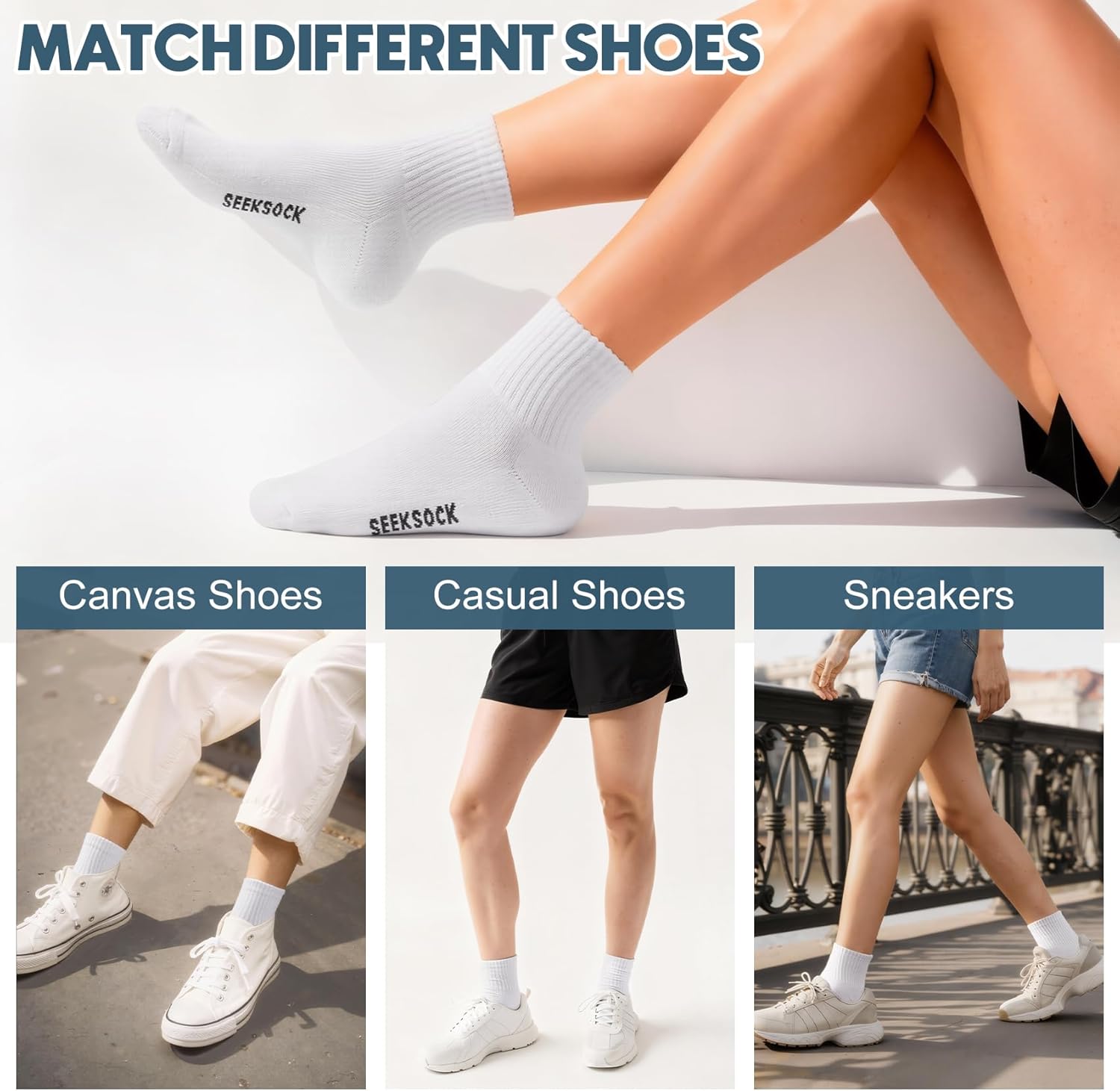 6 Pairs Ankle Socks for Women, Quarter Running Athletic Cushioned Cotton Mini Crew Socks - Image 5