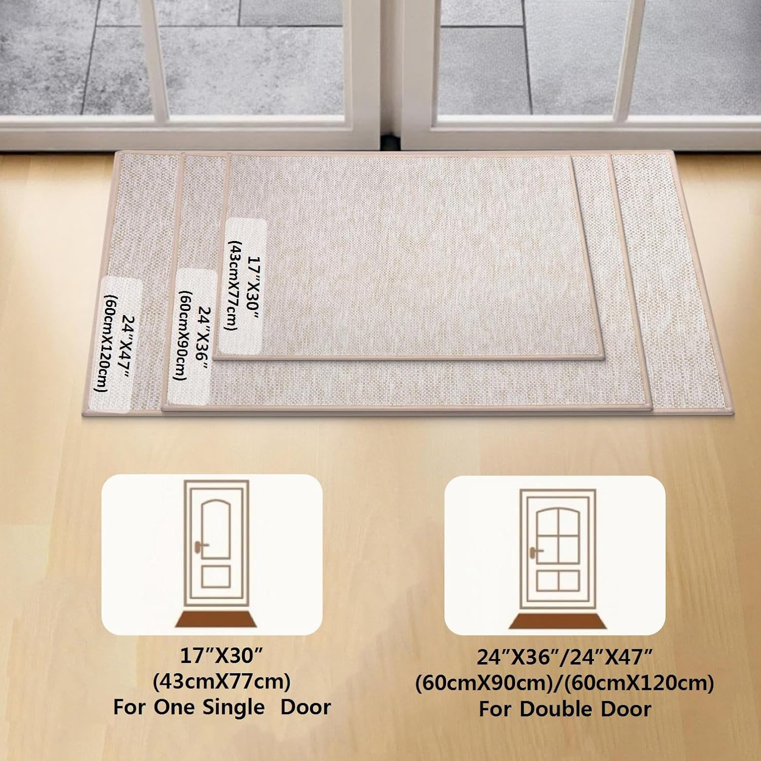 Ultra Thin Indoor Door Mat, Beige Doormat Inside Entrance, 3'x2' Non-Slip Entryway Mat, Low-Profile Rubber Backing, Washable Quick-Dry, Easy-Clean Dirt Trapper for Outdoor, Kitchen, Bedroom