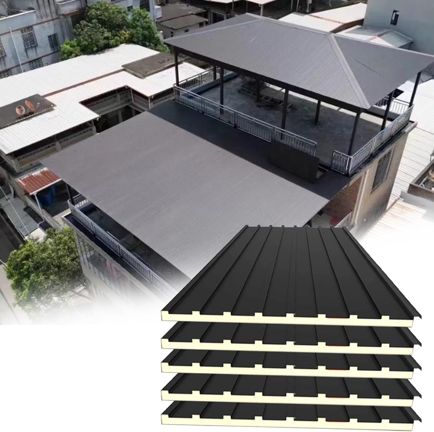 Aluminum Alloy Roofing Panels for Pergola, Insulated Corrugated Metal Sheets, Customizable Outdoor DIY Cladding (Gray, 1PC 1.5M/4.9FT) - 1/2/5 Pack Options