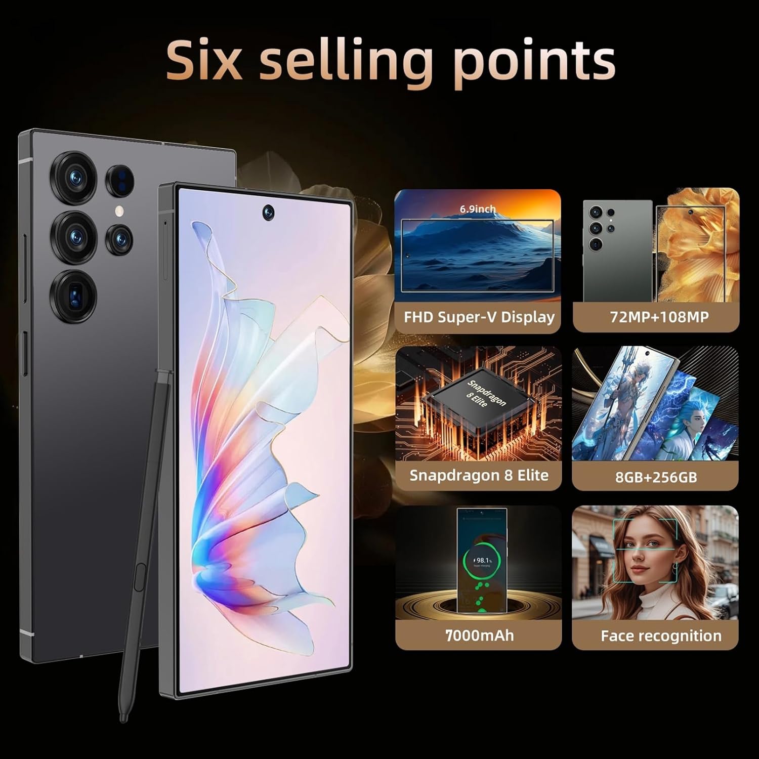 I25 Ultra Unlocked 5G Cell Phone, 8GB+256GB Android 14 Smartphone Snapdragon 8 Gen 3 Mobile Phone, 7000mAh Battery Fast Charging, 6.99" FHD+ 120Hz, 108MP Camera, Dual SIM Phone/GPS/Face ID - Gray image 2 of 9 B0FC23WP99