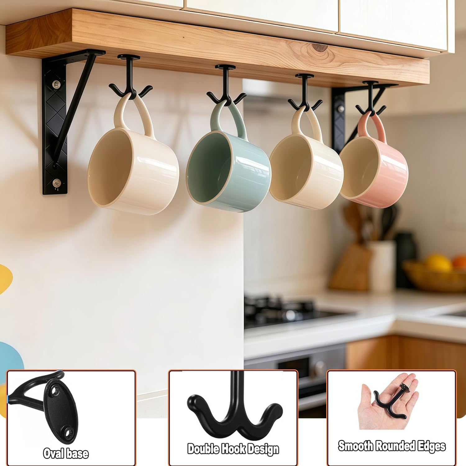 8Pcs Under Cabinet Hooks Zinc Alloy Ceiling Double Hook image 5