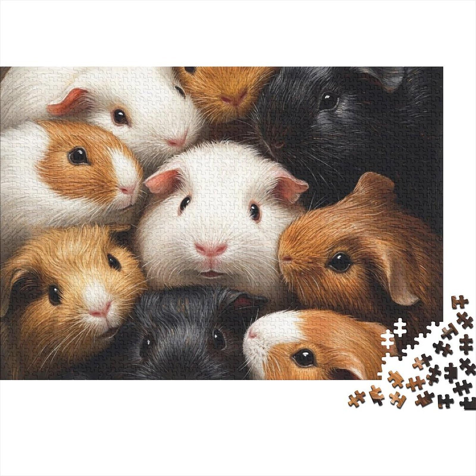 Cute Guinea Pigs 1000 Piece Recycled Cardboard Artistic Animal Illustration Jigsaw, Mind Relaxation Seniors, Personalised Gift, Wall Decor & Indoor Leisure 70x50cm/1000pcs