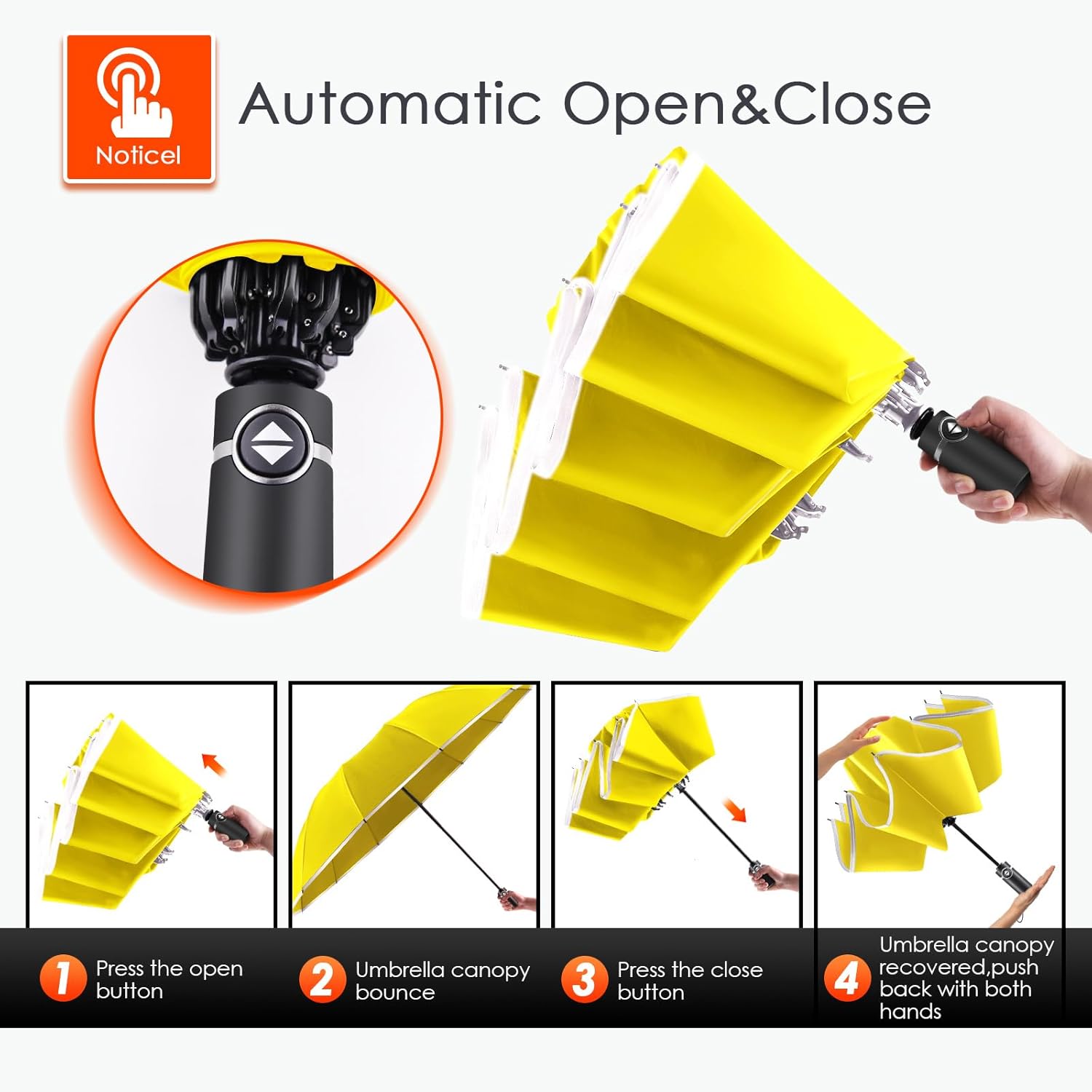 Bodyguard Inverted Umbrella - Large Windproof for Rain & Sun, Compact Reverse With Reflective Stripe, Teflon-Coated for Women Men, Travel Folding With Cover Bag