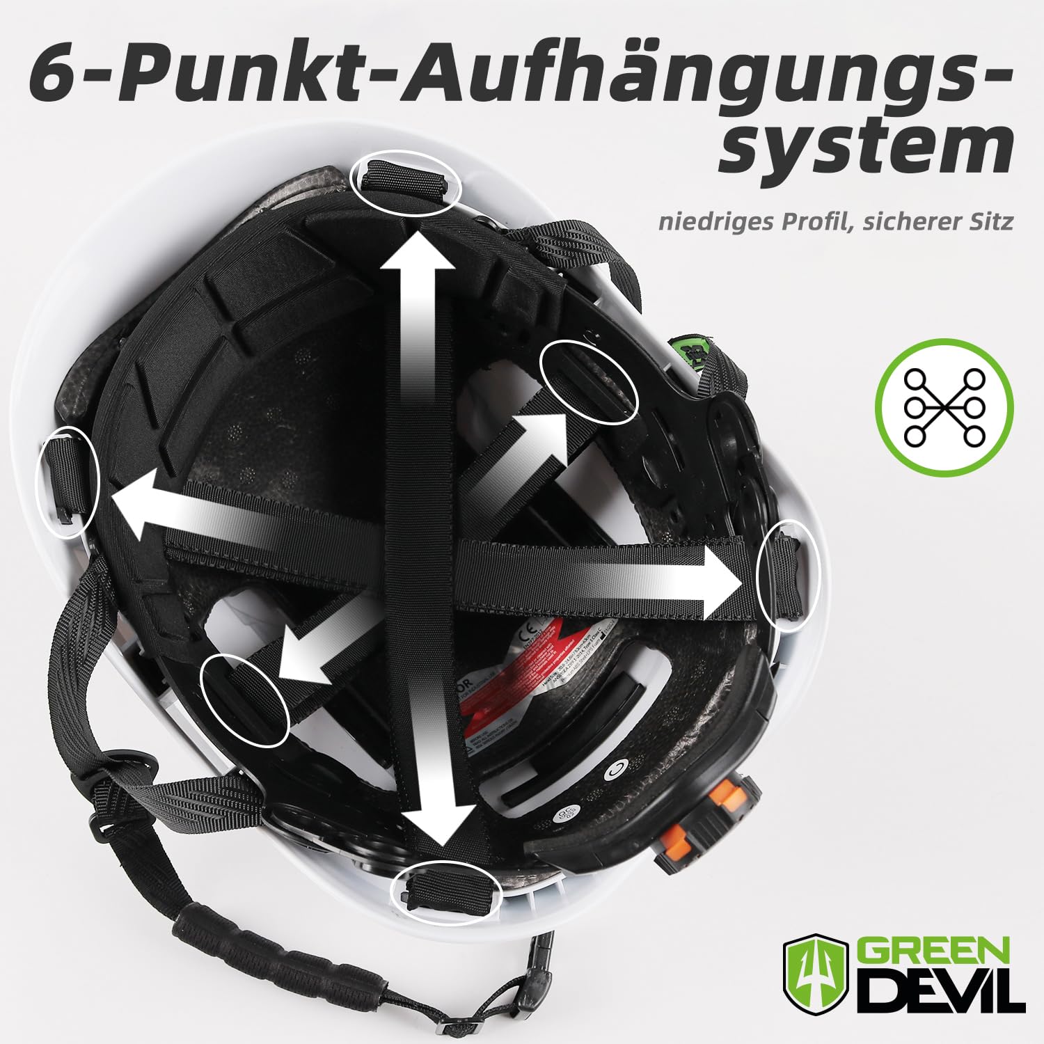 GREEN DEVIL X-Armor Sicherheitshelm EN 397 | ABS Arbeitshelm mit EPS Stoßschutz | 6-Punkt Aufhängung | Belüftet | Einhand-Verstellung 53-63cm | für BAU & Industrie