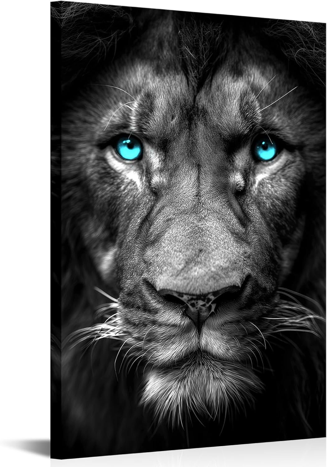 AoArtWZ Lion Canvas Wall Art 24" x 36" Black and White Wild Animal Eyes Picture Wall Decor Wildlife Animals Painting Framed Print for Bedroom Living Room Home Decor