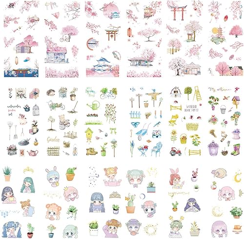 Kawaii - Juego de calcomanías de papelería con diseño de flor de cerezo rosa, herramienta de jardinería para el hogar, lindas flores de niña,