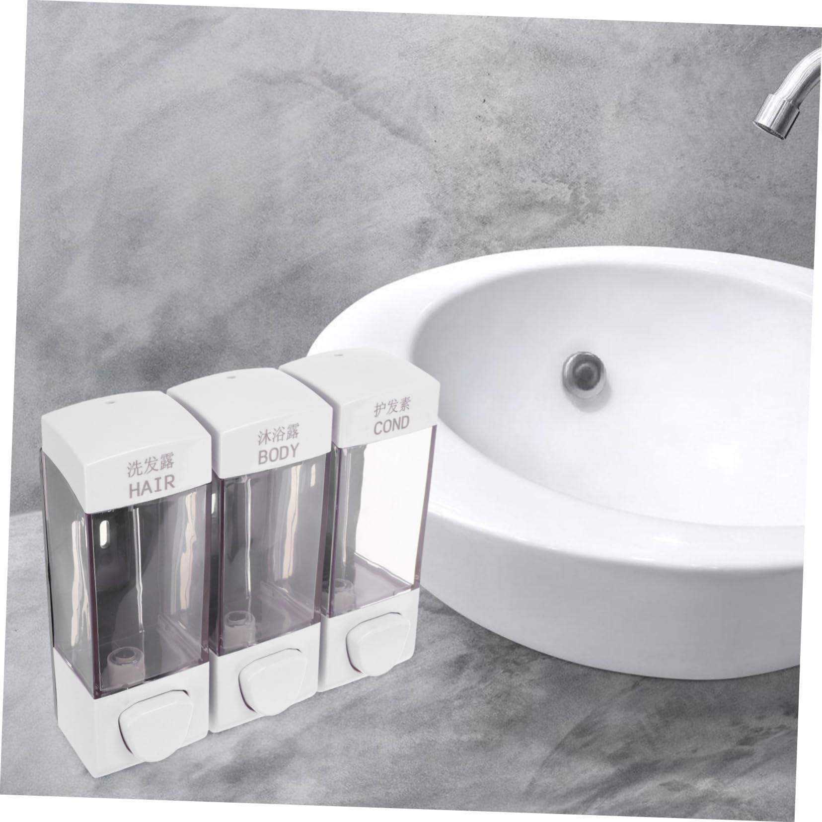 Dispenser Doccia da Parete in Abs, 3 Scomparti, 1050ml, per Shampoo e Bagnoschiuma, Pratico per Famiglia e Negozi