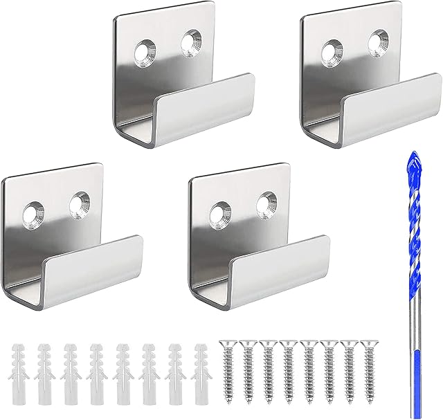 U Shaped Brackets Flat Hooks 15mm Stainless Steel Picture Rail Hooks Garden Mirror Clips Mirror Fixings Hanging Kits Heavy Duty Ceramic Tile Display Bracket,4Pcs