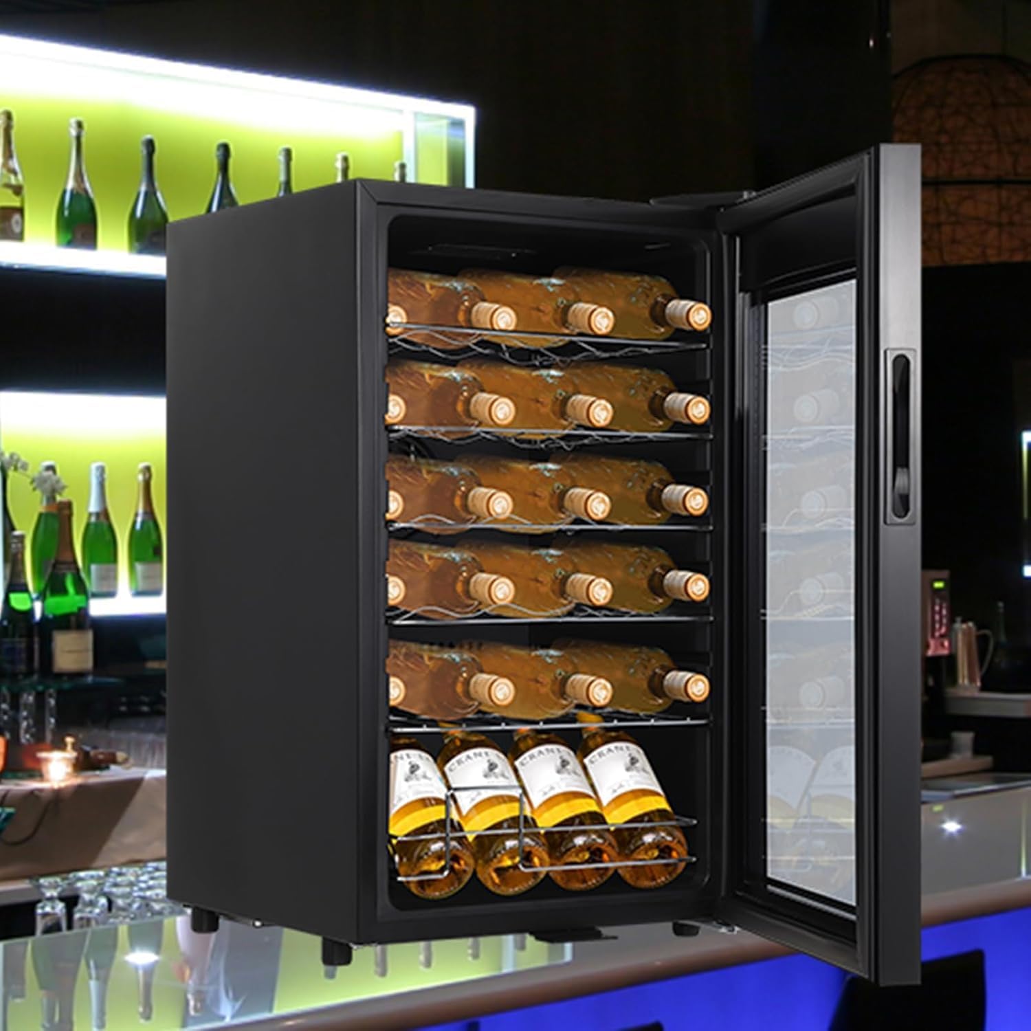 Wine Cooler for 24 Bottles Winer Refrigerator Built-in Freestanding Wine Cellar with Digital Temperature Control 40°F-65°F, LED Lights and Removable shelves, Low Noise Wine Fride with Glass Door