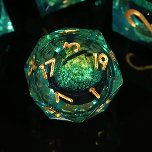 Miniatura 5 de Dados de resina Dargon Eye DND, 7 piezas hechos a mano con bordes afilados, juego de dados poliédricos para dados de mazmorras y dragones, dados D&D