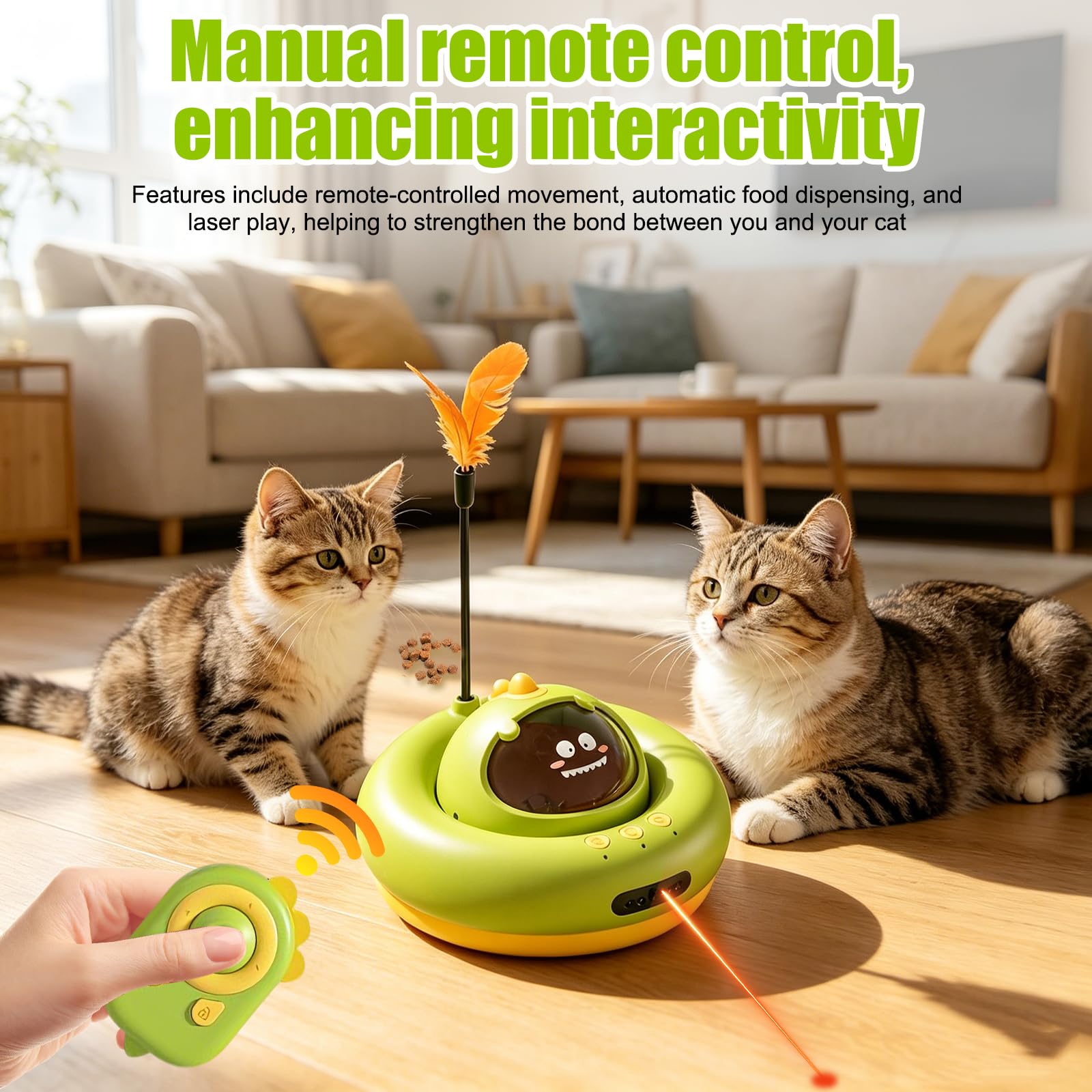 Jouet pour chat 3 en 1 électrique interactif automatique - Distributeur de friandises réglable à distance - Insecte flottant pour occuper - Laser pour chats, chatons et chiens