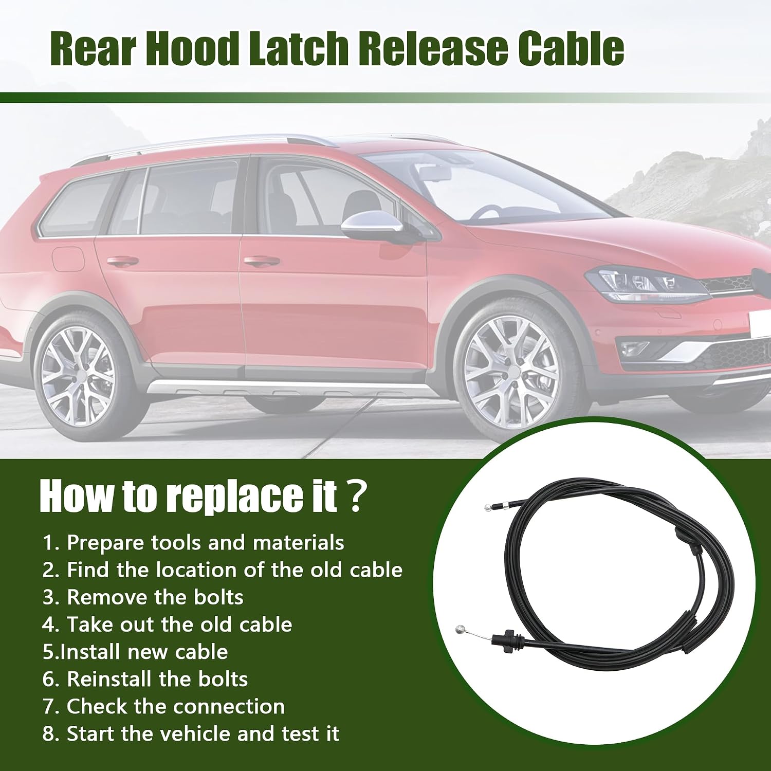 GXARTS Rear Hood Latch Release Cable 5G0823535B Compatible With Volkswagen Golf MK7/8 Passat SportWagen Alltrack GTI 2015-2021 Cable Hood Control Cable Hood Latch Release Cable Line Lock Wire