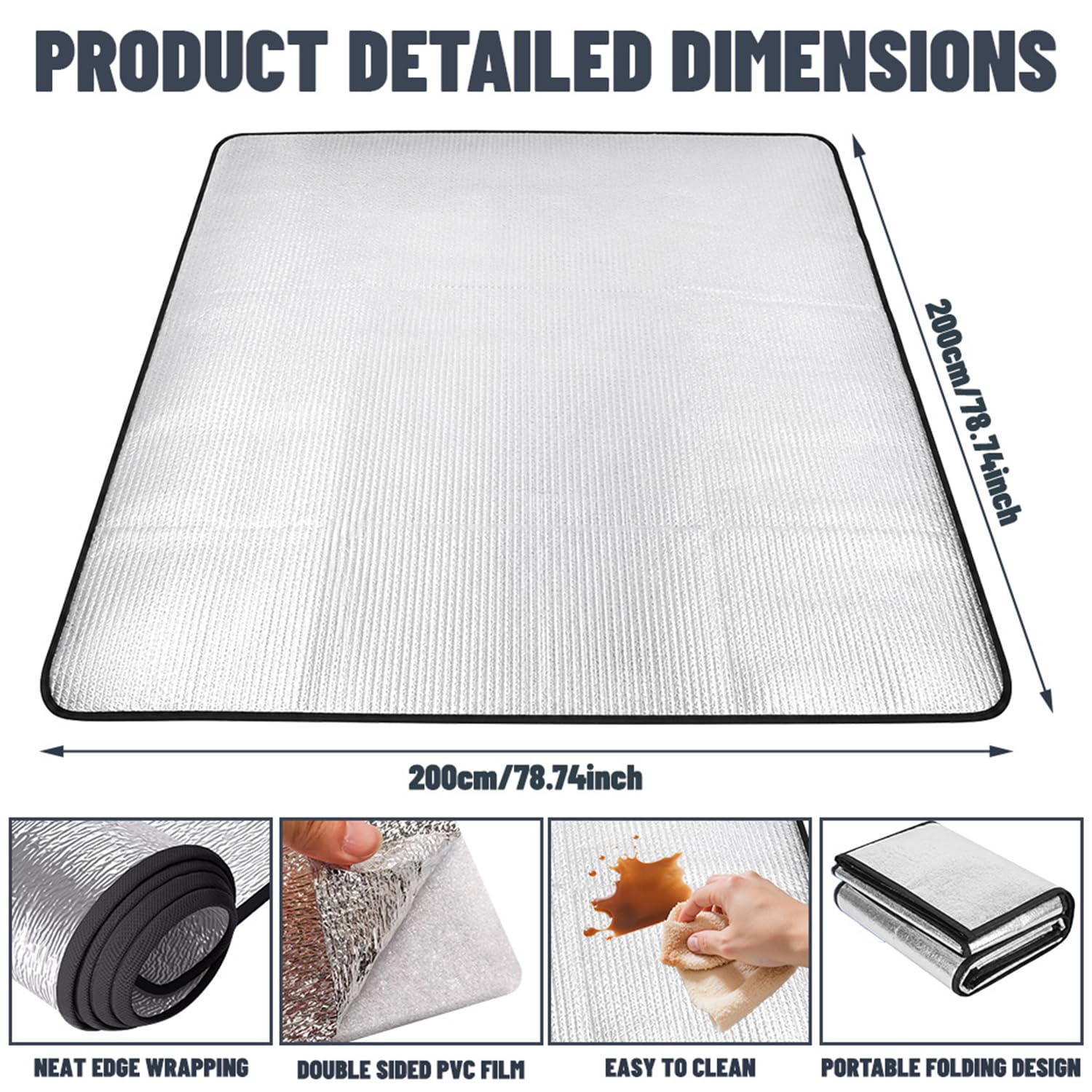 Alu Isomatte Schaummatten 200x200cm, Isolierdecke Faltbare Zeltmatte, Matte aus Aluminiumfolie Bodenmatte Wasserdicht & Isolierend für Zelt, Picknick, Strand & Yoga