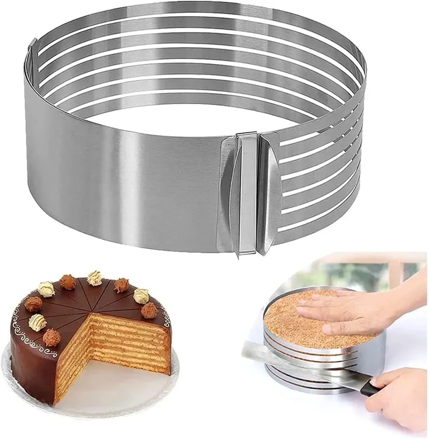 Cake Mould Baking Ring Adjustable Stainless Steel Cake Ring For Layered Cakes And Bread, Silver, 6-12 inches(L)
