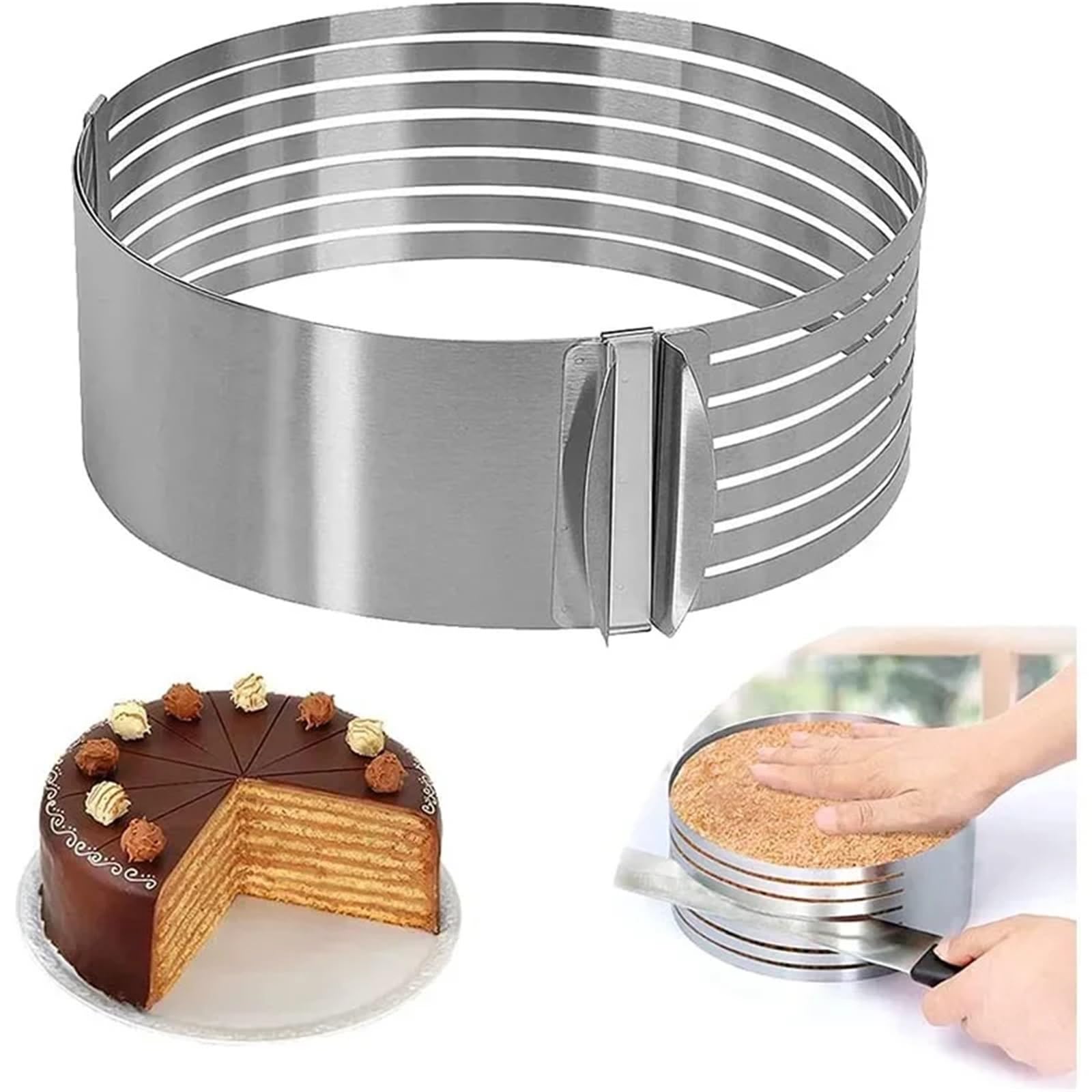 Kuchen zum Backen. Verstellbarer Tortenring aus Edelstahl for Schichtkuchen und Brot, Silber, 6-12 Zoll(Large)