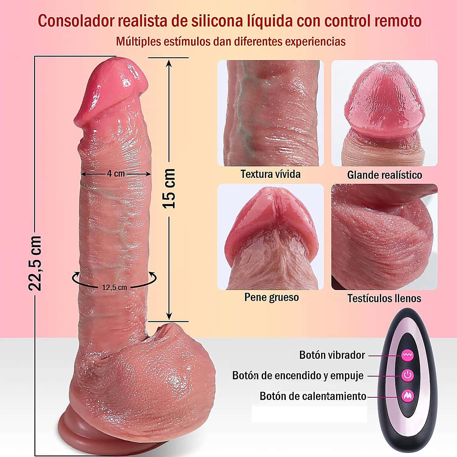 Consolador realista para mujer con vibracion - Consoladores realistas calentamiento y empuje - Juguetes eroticos para parejas mujeres hombres - Pene realista mando a distancia control remoto (carne)