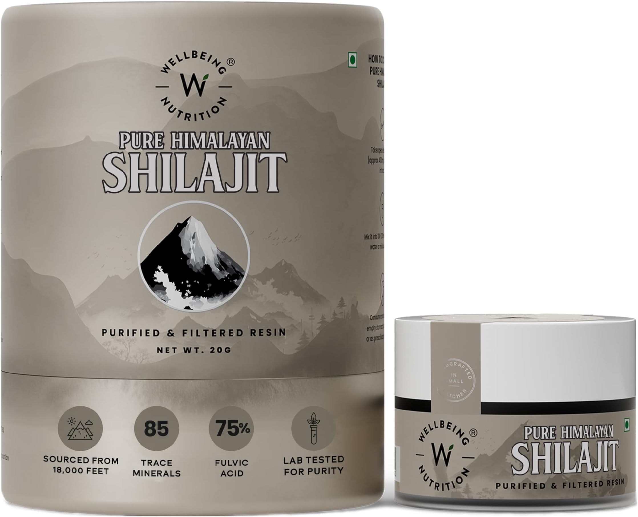 Wellbeing Nutrition Himalayan Shilajit Original Resin 20g for Men & Women with 75% Fulvic Acid & 85 Trace Minerals | 100% Ayurvedic | For Energy, Stamina, Muscle Growth Strength & Performance