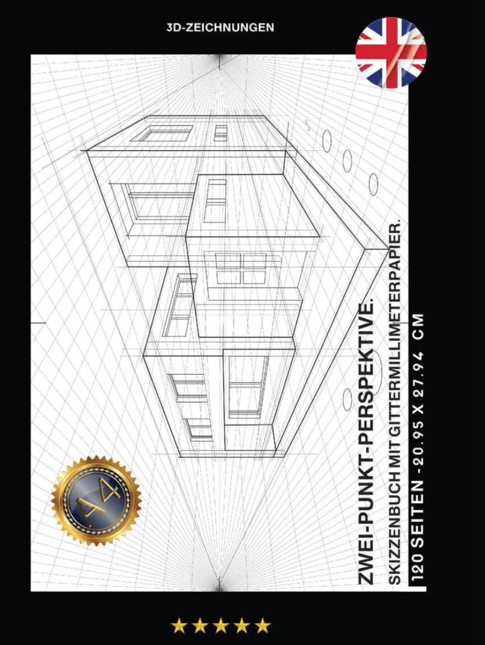 Carnet de croquis perspective à 2 points de fuite avec grille 3D pour dessin précis