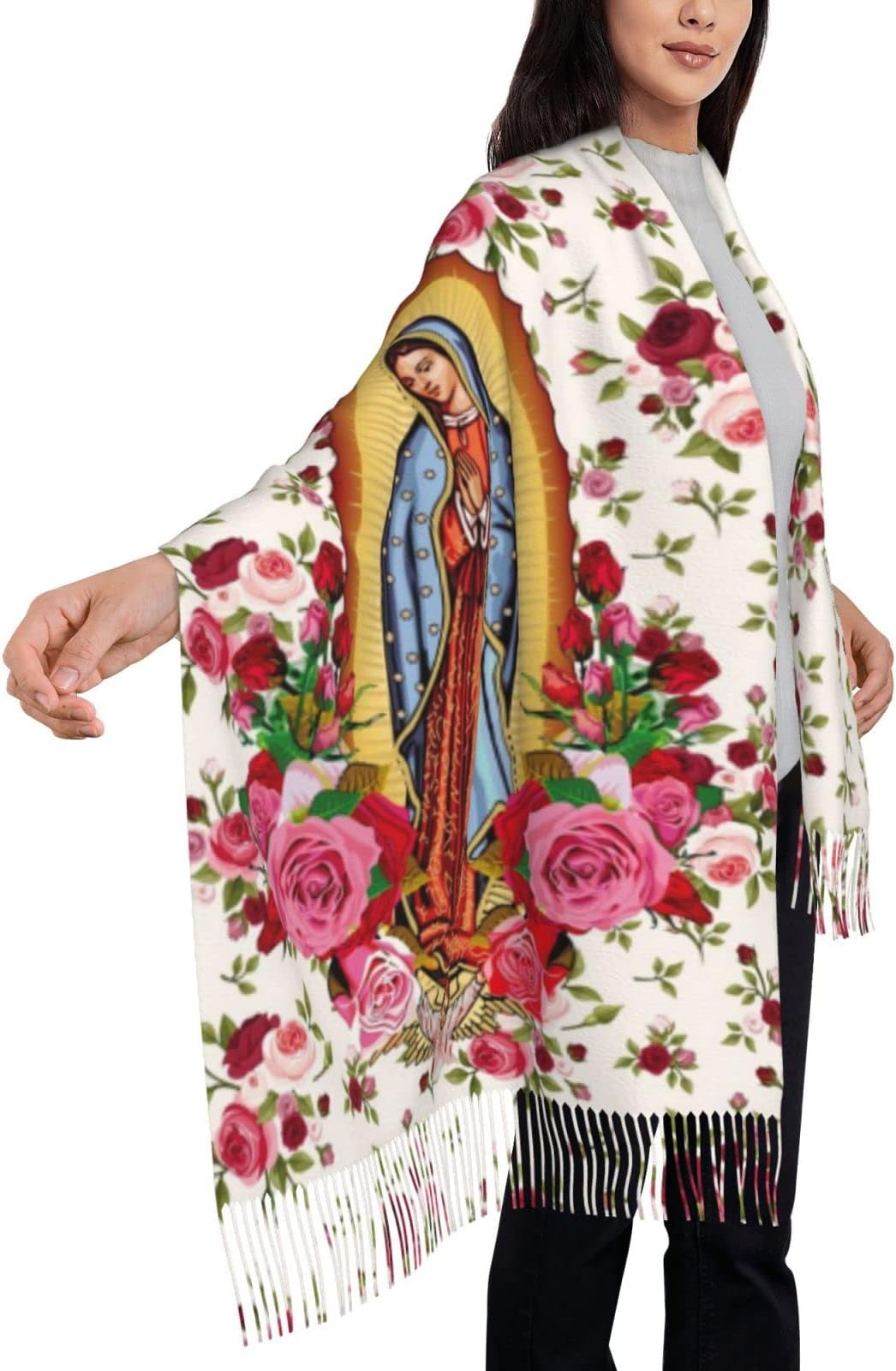 Puurbol Virgen de Guadalupe Women Blanket Scarf Shawls Virgin Mary Catholic Rose