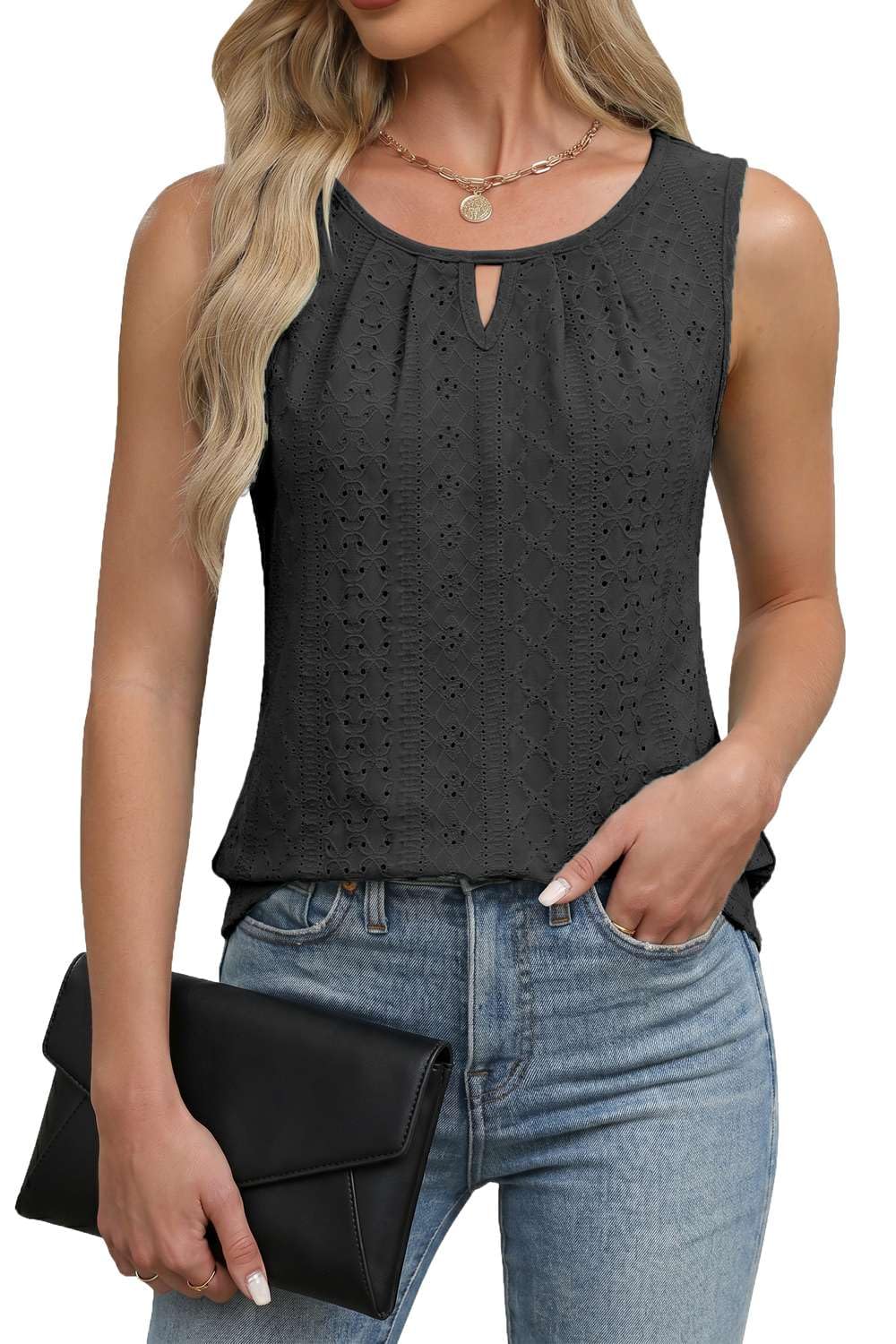Pawate Damen Tank Tops Sommer Shirts Ärmellose Bluse elegant Oberteil Vorne Falten Tunika blusetop