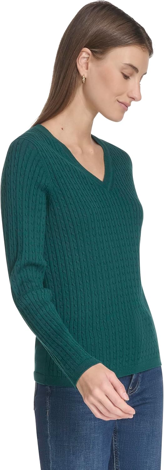 Nautica Womens Long Sleeve Cable V-Neck Sweater - Image 3