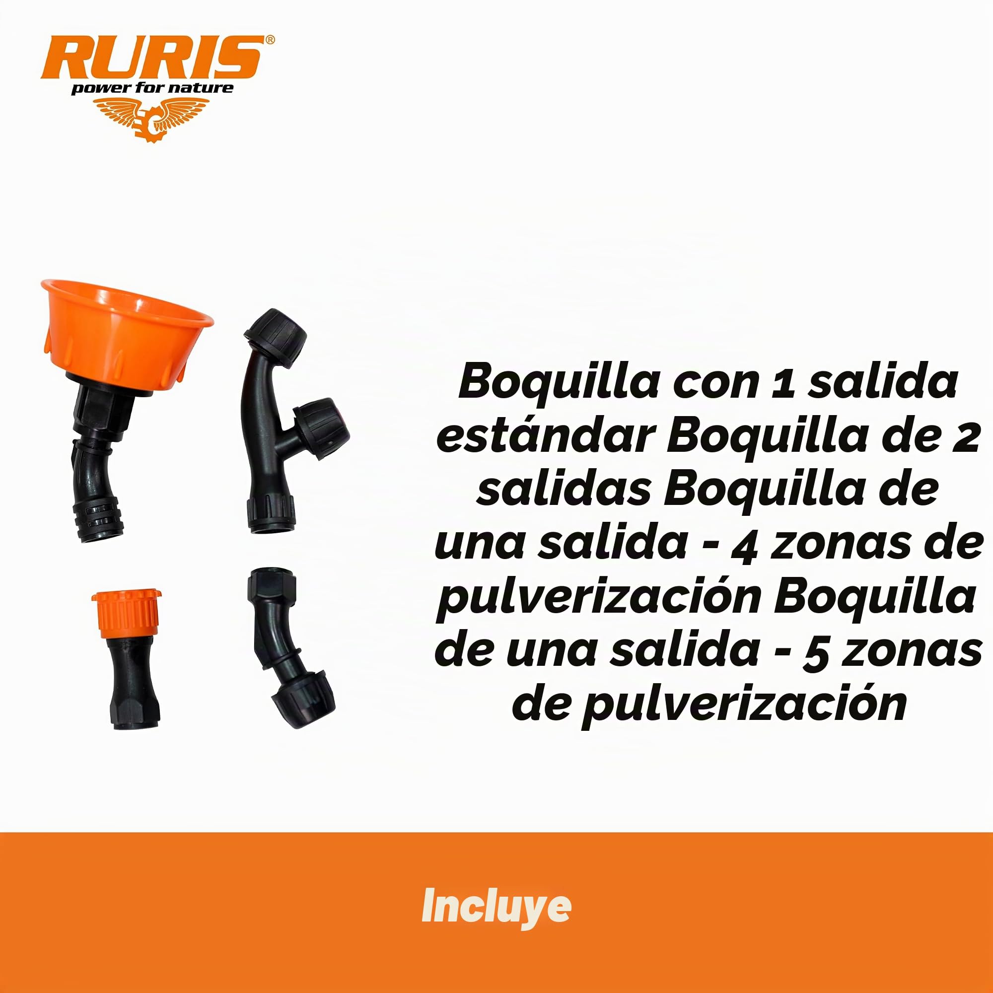 RURIS – Pulverizador eléctrico RSE 500 – Batería de 12 V Autonomía 4 h – Pantalla LED con indicador de Carga – Lanza metálica y 4 boquillas Intercambiables – Jardín, Limpieza y desinfección – 5 L