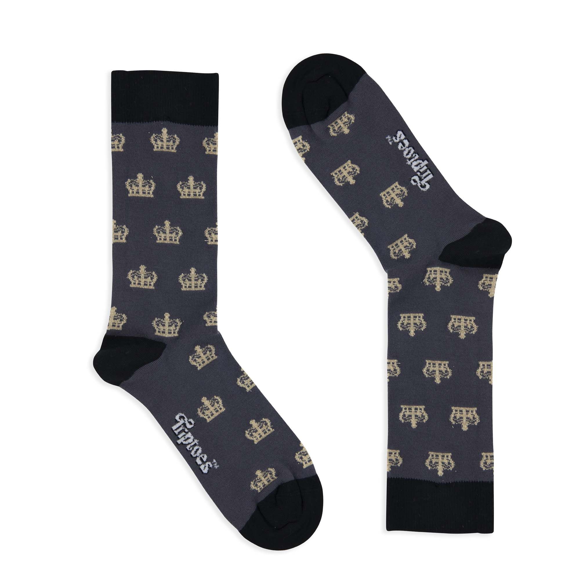 Triptoes Men's Royal Crown Charcoal (Uk Size 7-11) Funky Socks - Uk Novelty Colourful Bamboo British Socks, 7-11